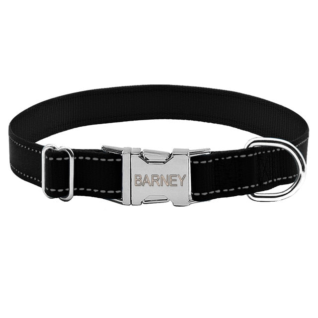 Reflective Engraved Dog Collar Nylon Personalized Night Safe Collars with Metal Adjustable Buckle For Small Medium Large Pet