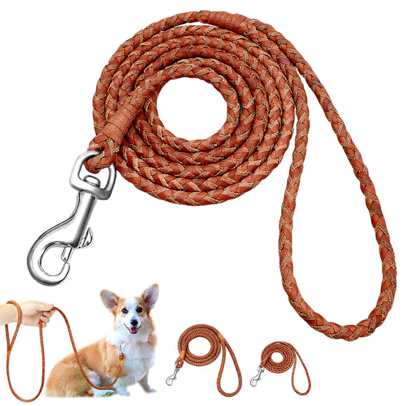 Dog Leash Leather For Small Dogs Braided Pet Running Tracking Leash Rope Puppy Pet Walking Leash Brown 4ft for Small Medium Dog